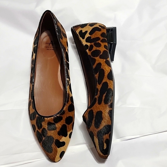 New Aquatalia Penina Calf Hair Patent Leather Flats Pointed Toe